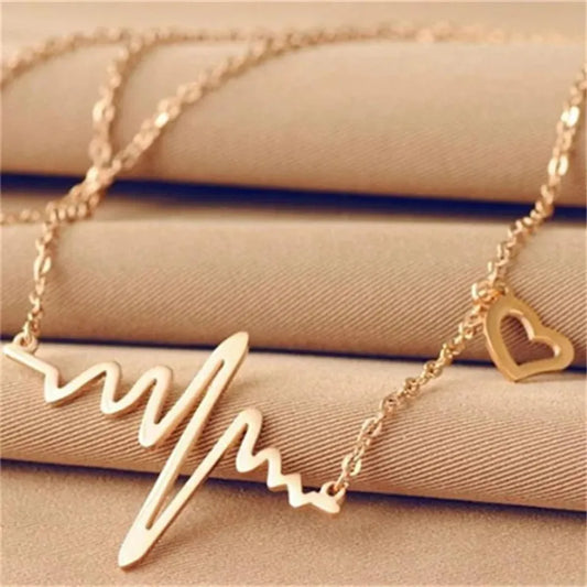 Heartbeat of Love – Golden ECG Wave Pendant Necklace for Women & Girls