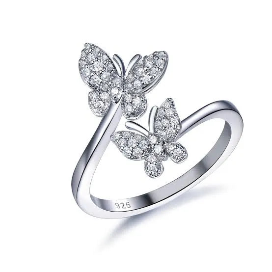 Sterling Silver Twin Butterfly Ring – Elegant Sparkle for Every Moment