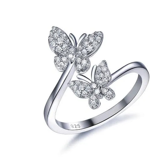Sterling Silver Twin Butterfly Ring – Elegant Sparkle for Every Moment