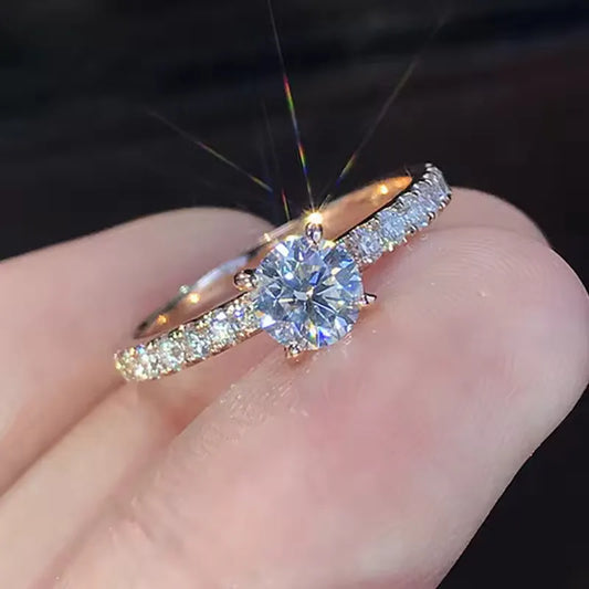 Never-Fade Gold Zircon Ring – Four-Claw Adjustable Sparkle Ring for Girls & Women