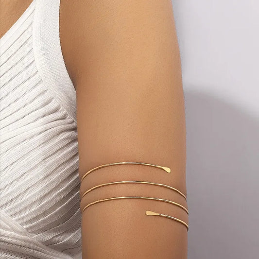 Adjustable Vintage Gold-Tone Layered Arm Cuff – Simple Statement Bangle for Women & Teens