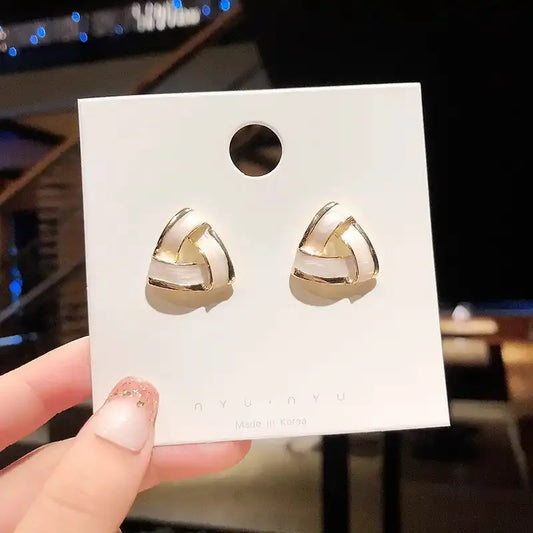 Elegant Pearl-White Enamel Knot Earrings with Gold Accents