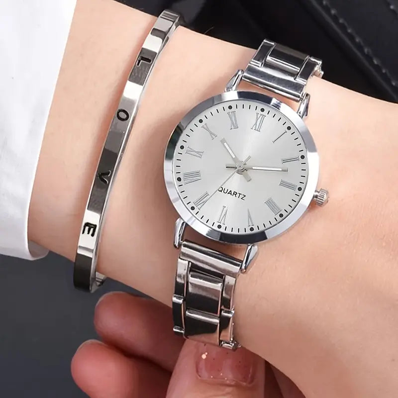 2PCS Women's Fashion Quartz Watch & Elegant Bracelet Set – Light Luxury Minimalist Gift for All Occasions