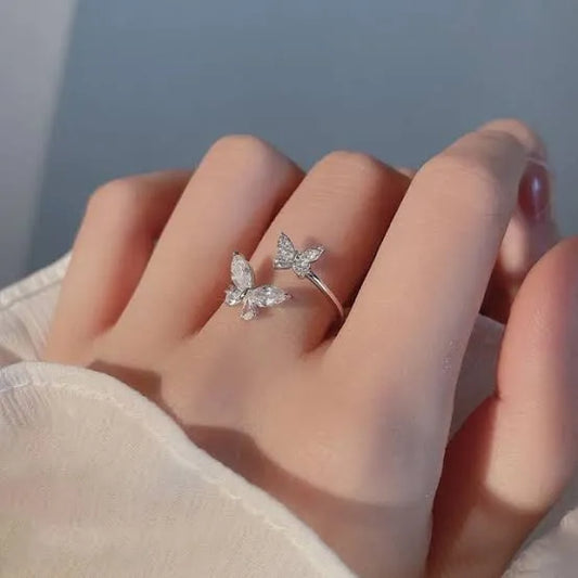 Sterling Silver Twin Butterfly Ring – Elegant Sparkle for Every Moment