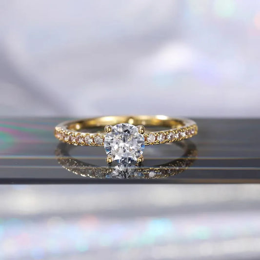 Never-Fade Gold Zircon Ring – Four-Claw Adjustable Sparkle Ring for Girls & Women