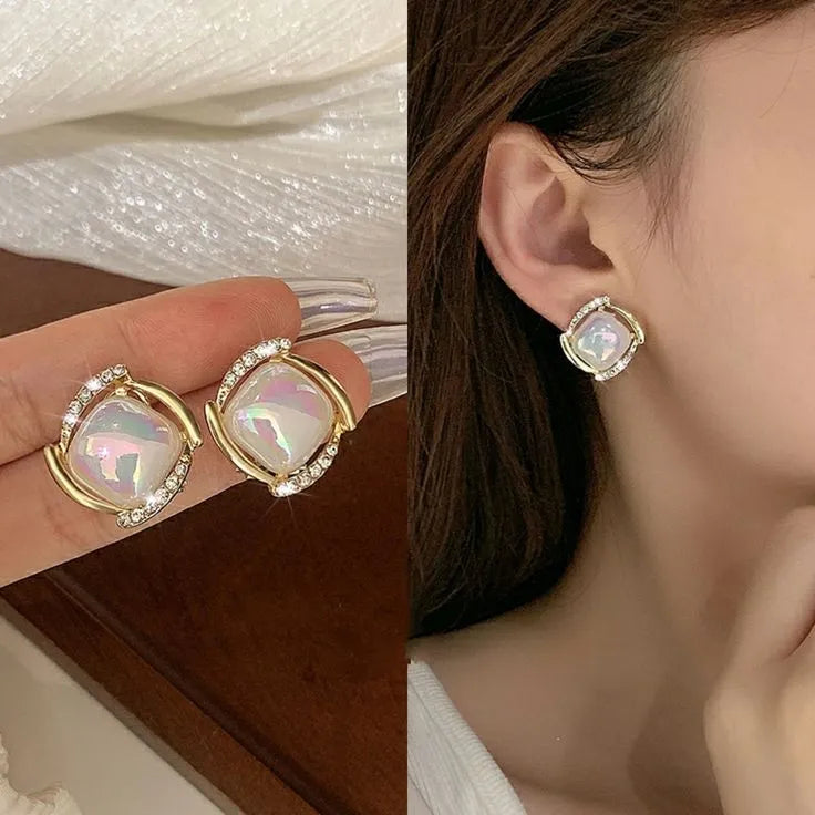 Sterling Silver Korean Diamond Earrings – Elegant & Minimalist French-Inspired Jewelry for Girls