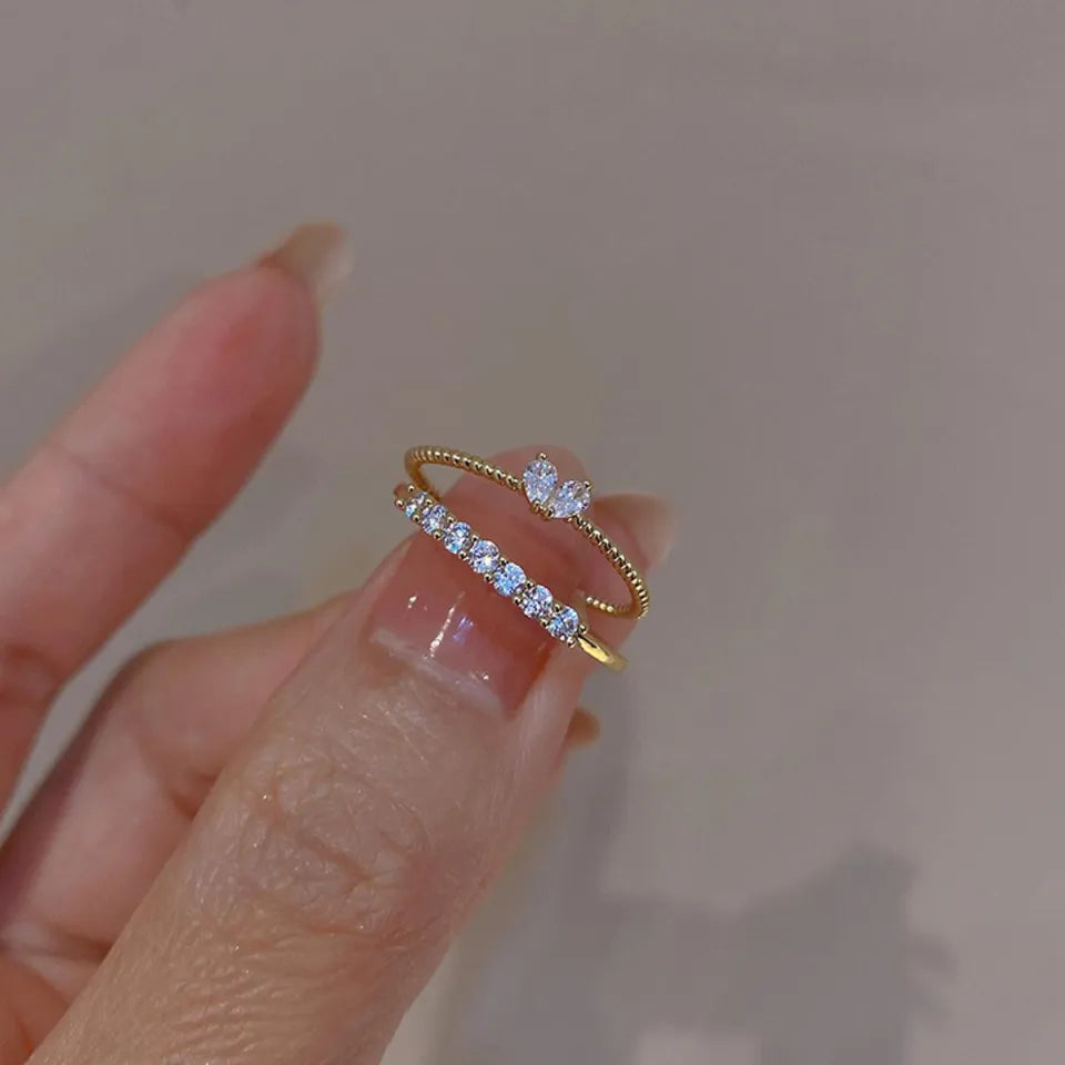 2-Piece Crystal Heart Ring Set – Adjustable Dainty Rings for Women & Girls