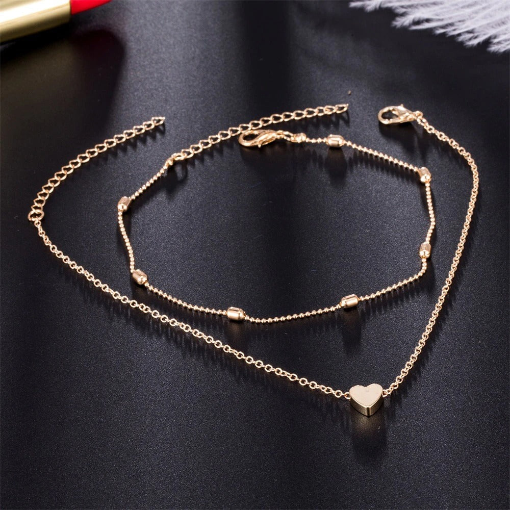 Double Chain Golden Heart Anklet | Elegant Payal for Girls
