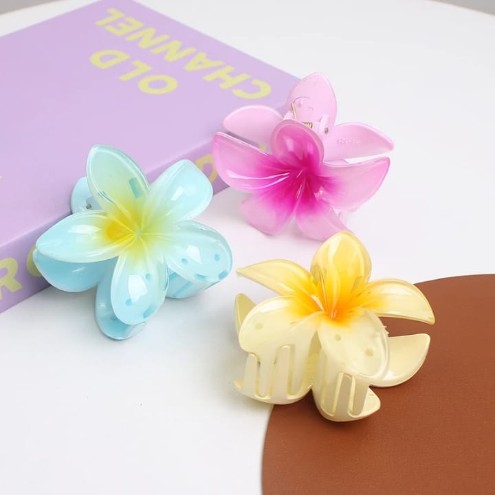 Hawaiian Plumeria Flower Hair Claw – Strong Hold Clip for Thick Hair | Trendy Floral Accessory for Women & Girls