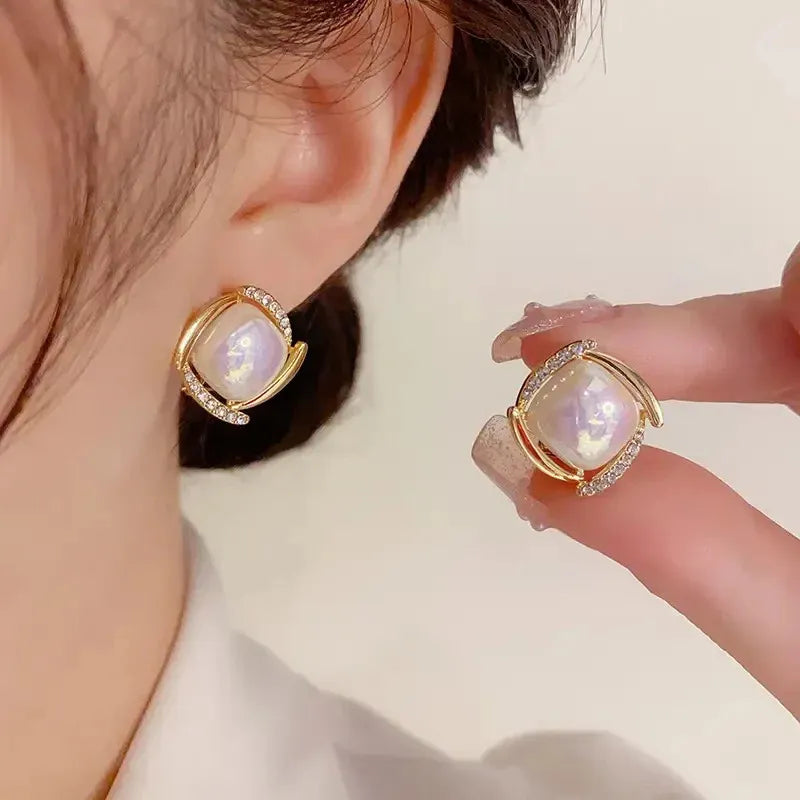 Sterling Silver Korean Diamond Earrings – Elegant & Minimalist French-Inspired Jewelry for Girls
