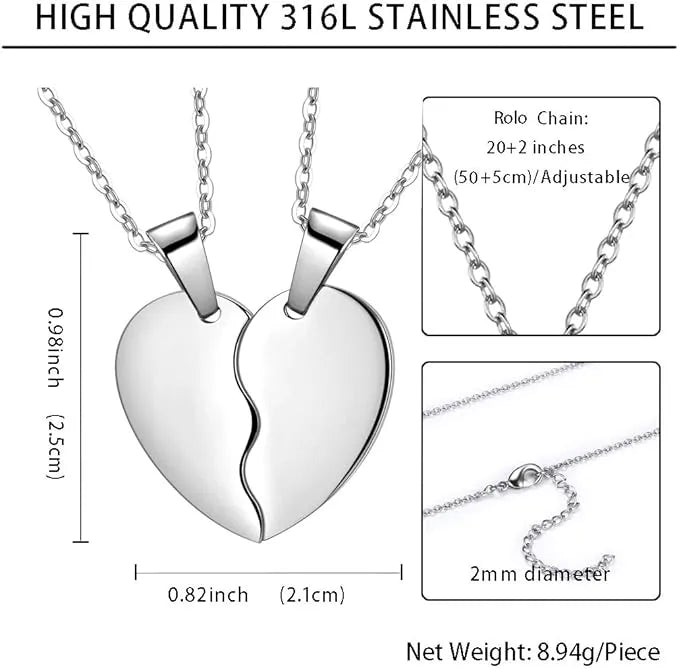 2 Pcs Silver Broken Heart Necklace Set – Non-Magnetic Matching Pendant for Couples, Friends & Girls