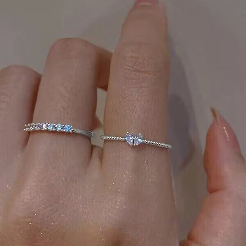 2-Piece Crystal Heart Ring Set – Adjustable Dainty Rings for Women & Girls