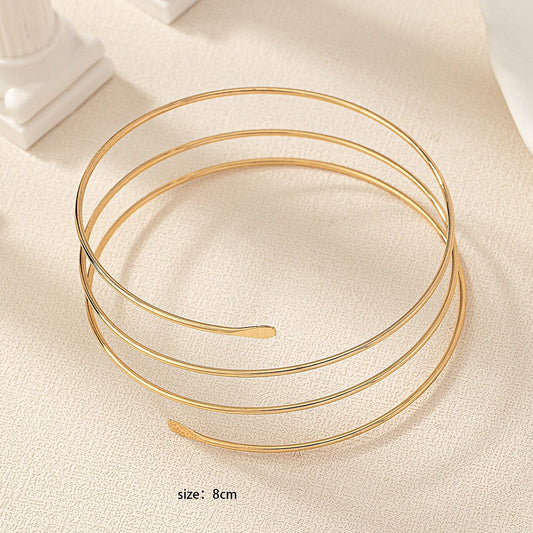 Adjustable Vintage Gold-Tone Layered Arm Cuff – Simple Statement Bangle for Women & Teens