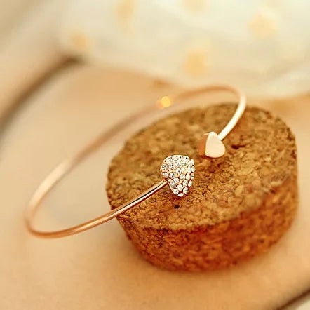 Trendy Double Heart Adjustable Bracelet – Golden & Silver Finish for Girls