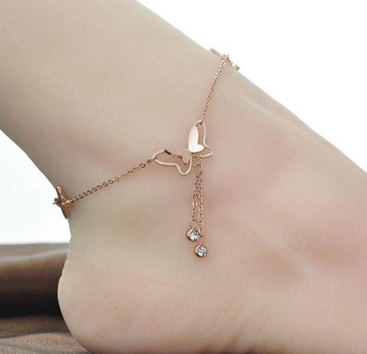 Rose Gold Butterfly Anklet | Elegant Payal for Girls & Women