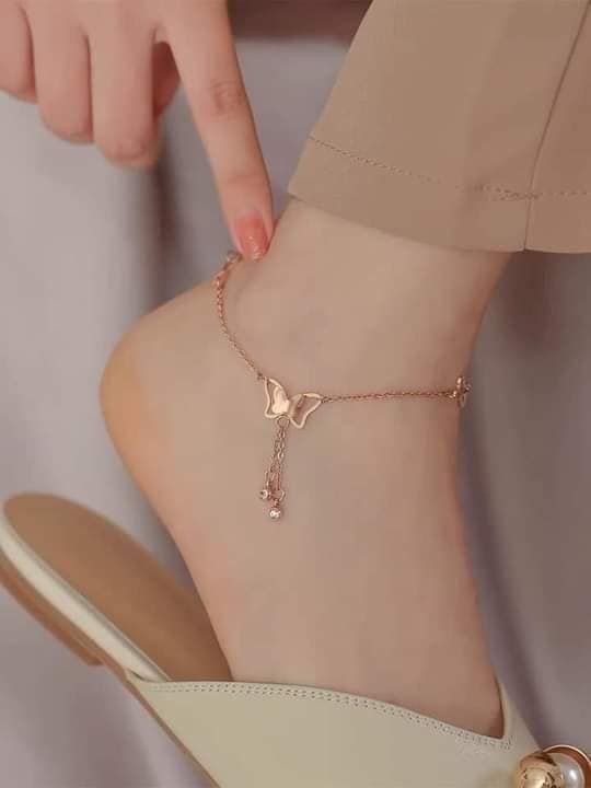 Rose Gold Butterfly Anklet | Elegant Payal for Girls & Women