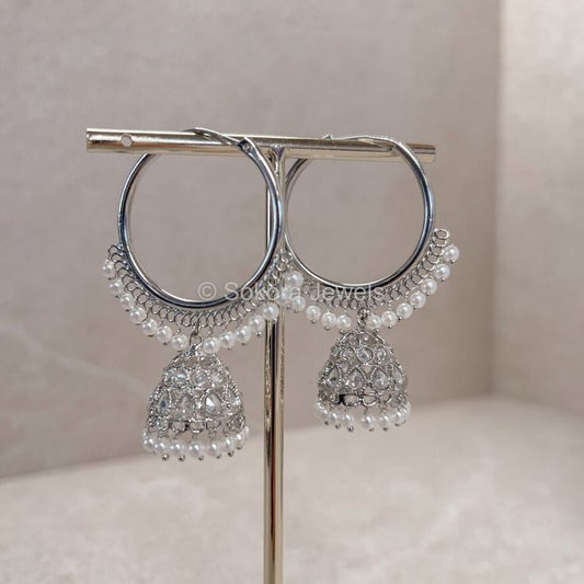 Dual Tone Bali Jhumka Earrings – Elegant Silver & Gold Traditional Charm for Women & Girls