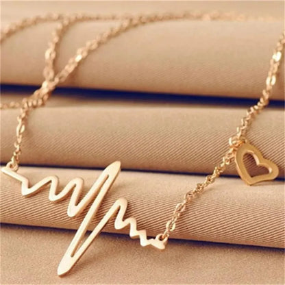 Heartbeat of Love – Golden ECG Wave Pendant Necklace for Women & Girls