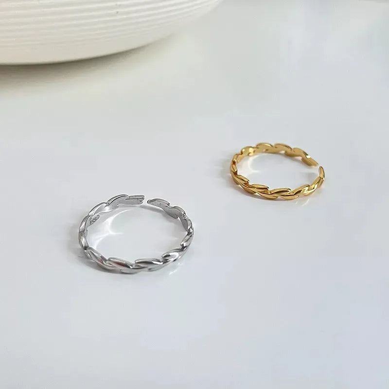 Elegant Korean Wheat Leaf Ring – Golden & Silver Toned Nature-Inspired Gift for Girls
