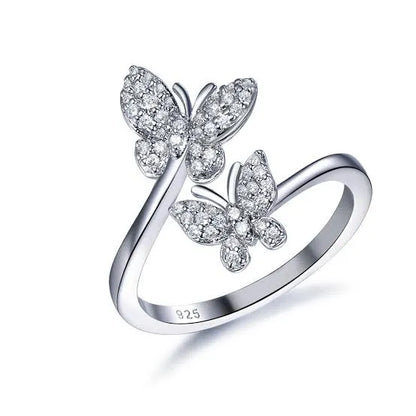 Sterling Silver Twin Butterfly Ring – Elegant Sparkle for Every Moment