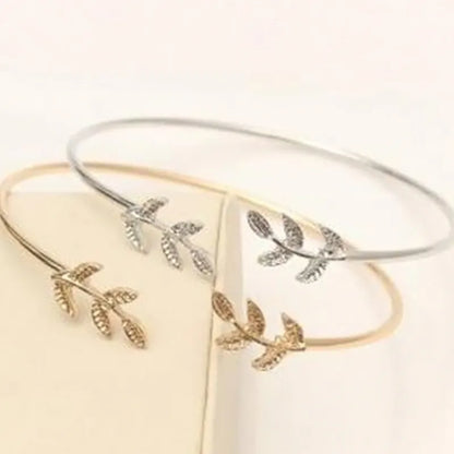 Korean Style Leaf Design Adjustable Cuff Bracelet – Elegant Open Bangle
