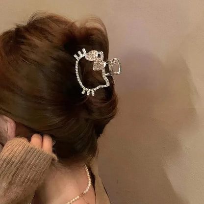 Kawaii Hello Kitty Rhinestone Hair Claw – Hollow-Out Shark Clip for Women & Girls | Cute & Sparkly Hair Accessory Gift