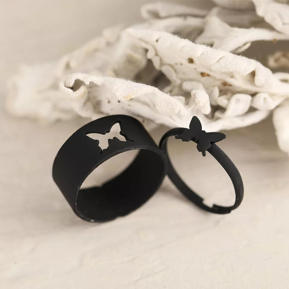 Trendy Black Butterfly Couple Rings