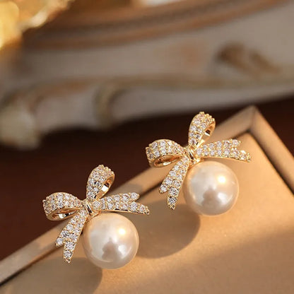 Luxe Bow-Kissed Pearl Drop Earrings