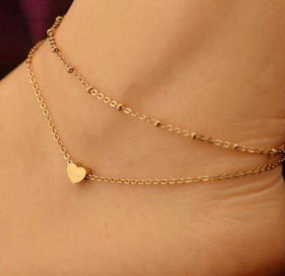 Double Chain Golden Heart Anklet | Elegant Payal for Girls
