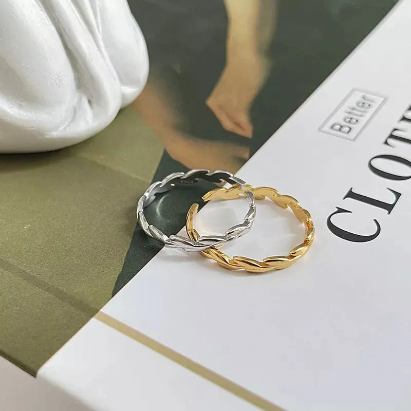 Elegant Korean Wheat Leaf Ring – Golden & Silver Toned Nature-Inspired Gift for Girls