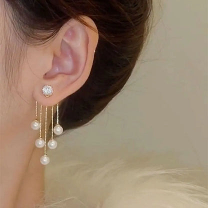 Crystal Tassel & Pearl Drop Earrings – Elegant Party Jewelry for Women