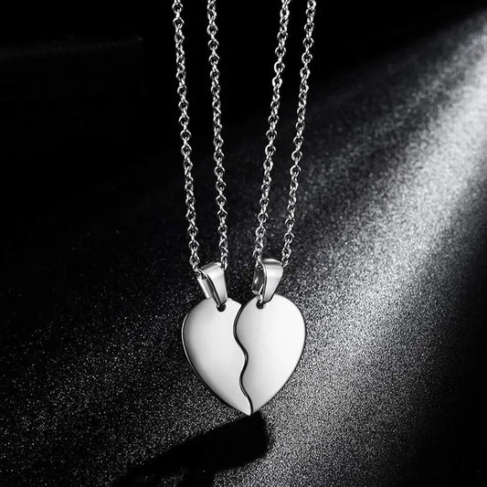 2 Pcs Silver Broken Heart Necklace Set – Non-Magnetic Matching Pendant for Couples, Friends & Girls
