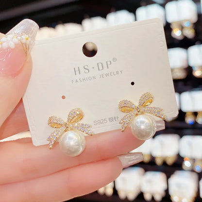 Luxe Bow-Kissed Pearl Drop Earrings