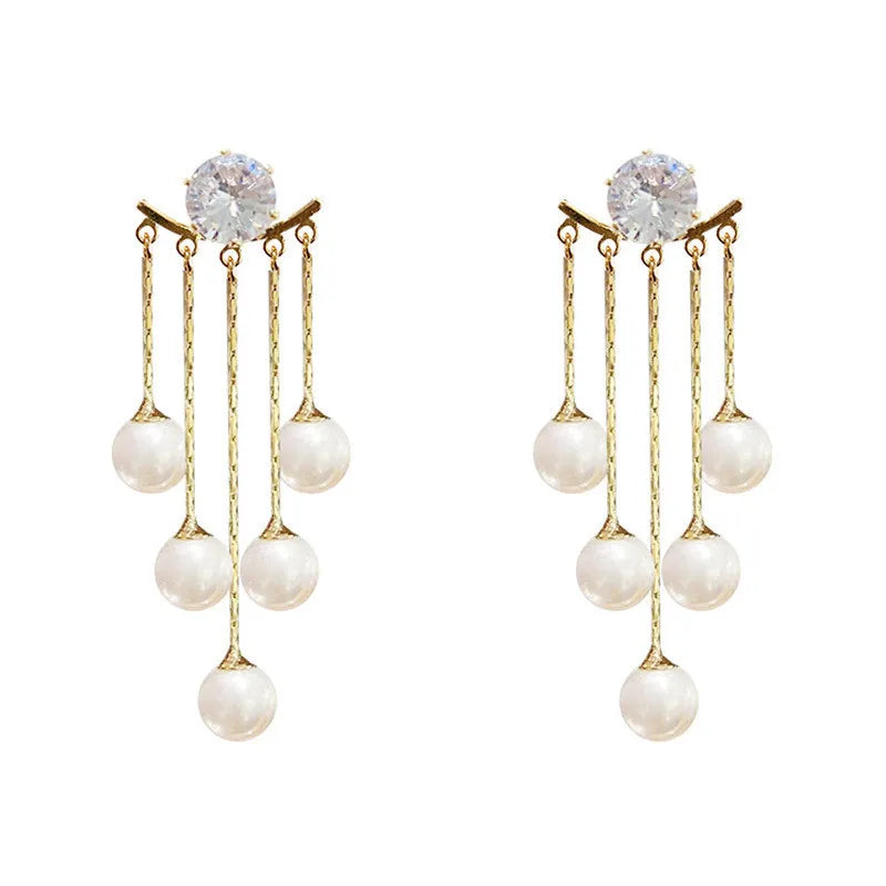 Crystal Tassel & Pearl Drop Earrings – Elegant Party Jewelry for Women