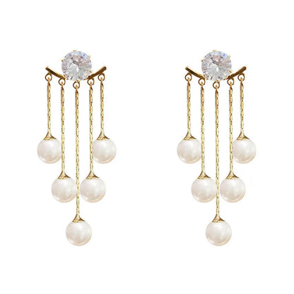 Crystal Tassel & Pearl Drop Earrings – Elegant Party Jewelry for Women