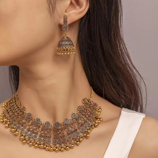 oho-Chic Retro Jewelry Set – Exaggerated American Style Earrings & Statement Necklace for Women