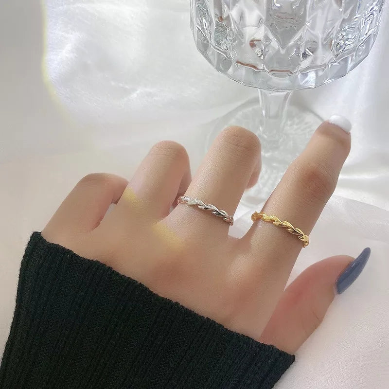 Elegant Korean Wheat Leaf Ring – Golden & Silver Toned Nature-Inspired Gift for Girls