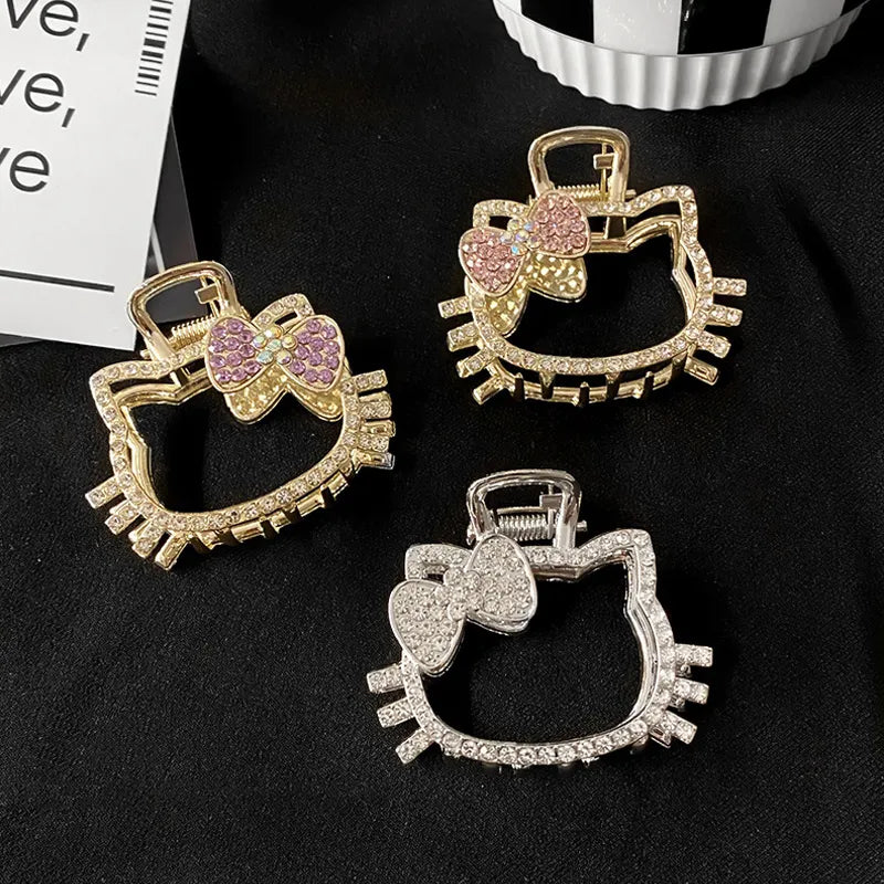 Kawaii Hello Kitty Rhinestone Hair Claw – Hollow-Out Shark Clip for Women & Girls | Cute & Sparkly Hair Accessory Gift