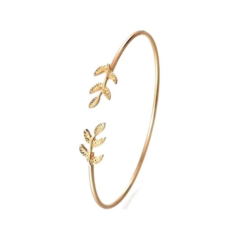 Korean Style Leaf Design Adjustable Cuff Bracelet – Elegant Open Bangle