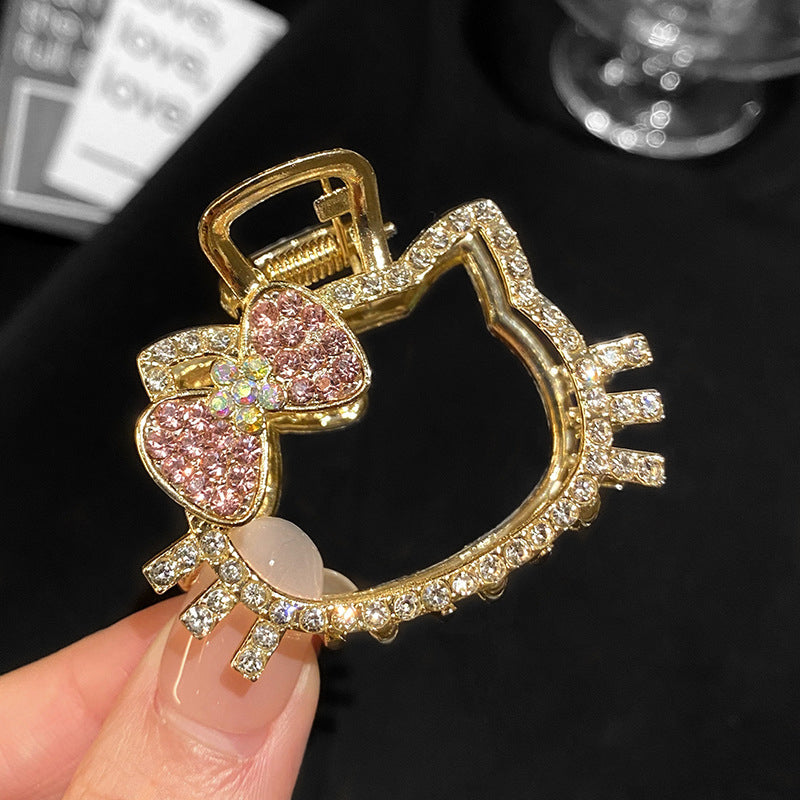 Kawaii Hello Kitty Rhinestone Hair Claw – Hollow-Out Shark Clip for Women & Girls | Cute & Sparkly Hair Accessory Gift