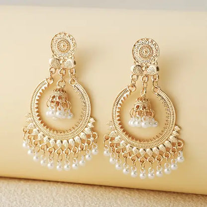 Elegant  Bell Tassel Earrings – Vintage-Inspired Copper Dangles with Golden Plating
