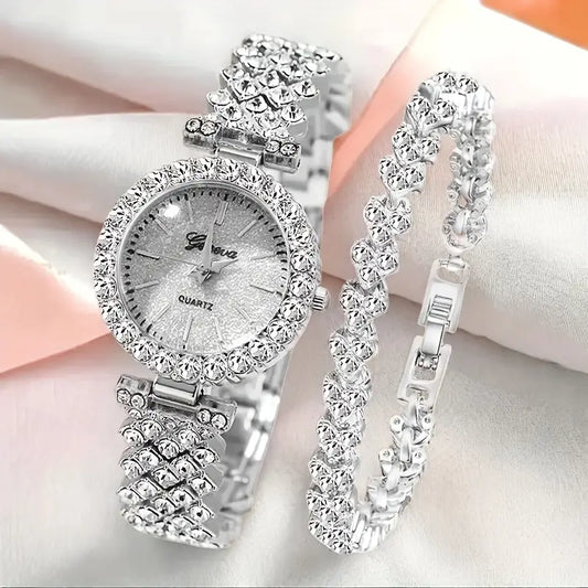1-2PCS Women's Quartz Watch & Heart Bracelet Set – Minimalist Dial with Elegant Alloy Strap, Ideal Gift for Loved Ones (No Box)