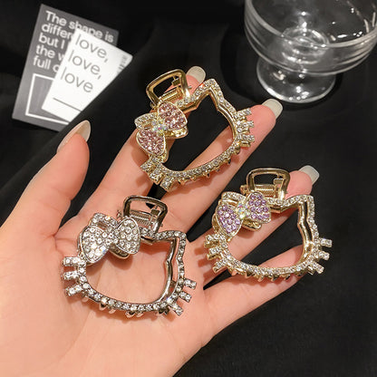 Kawaii Hello Kitty Rhinestone Hair Claw – Hollow-Out Shark Clip for Women & Girls | Cute & Sparkly Hair Accessory Gift