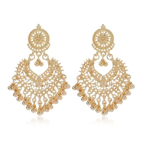 Elegant  Bell Tassel Earrings – Vintage-Inspired Copper Dangles with Golden Plating