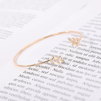 Korean Style Leaf Design Adjustable Cuff Bracelet – Elegant Open Bangle