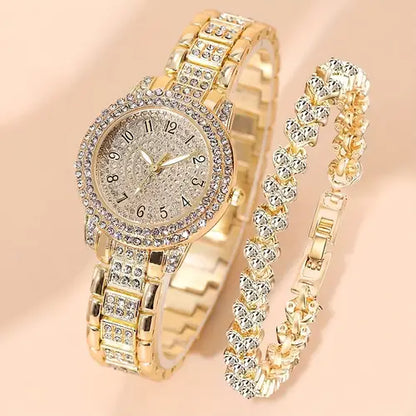 1-2PCS Women's Quartz Watch & Heart Bracelet Set – Minimalist Dial with Elegant Alloy Strap, Ideal Gift for Loved Ones (No Box)