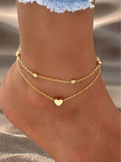 Double Chain Golden Heart Anklet | Elegant Payal for Girls
